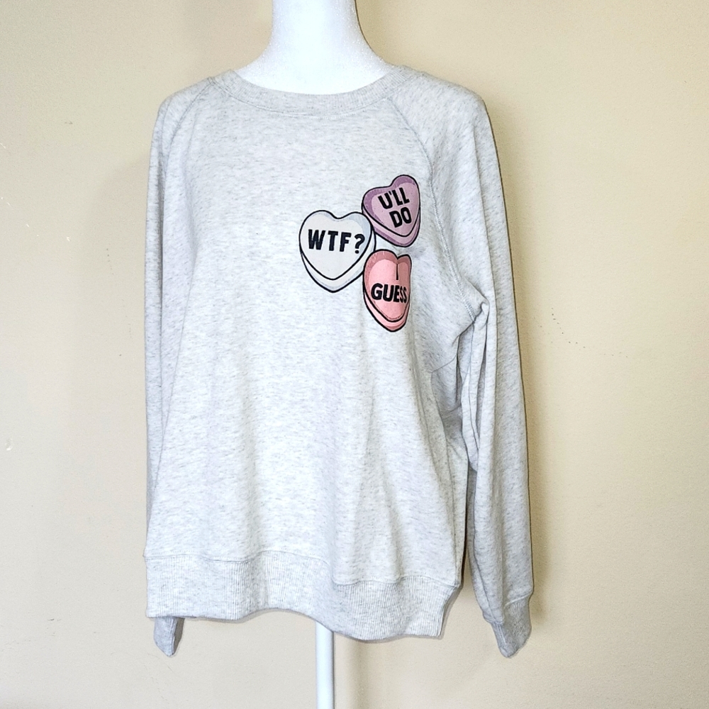 Wildfox Candy Hearts Sommers Grey Sweatshirts, Size Small